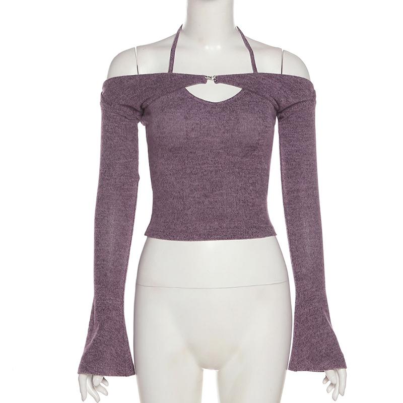 Long sleeve off shoulder knitted 2 piece top