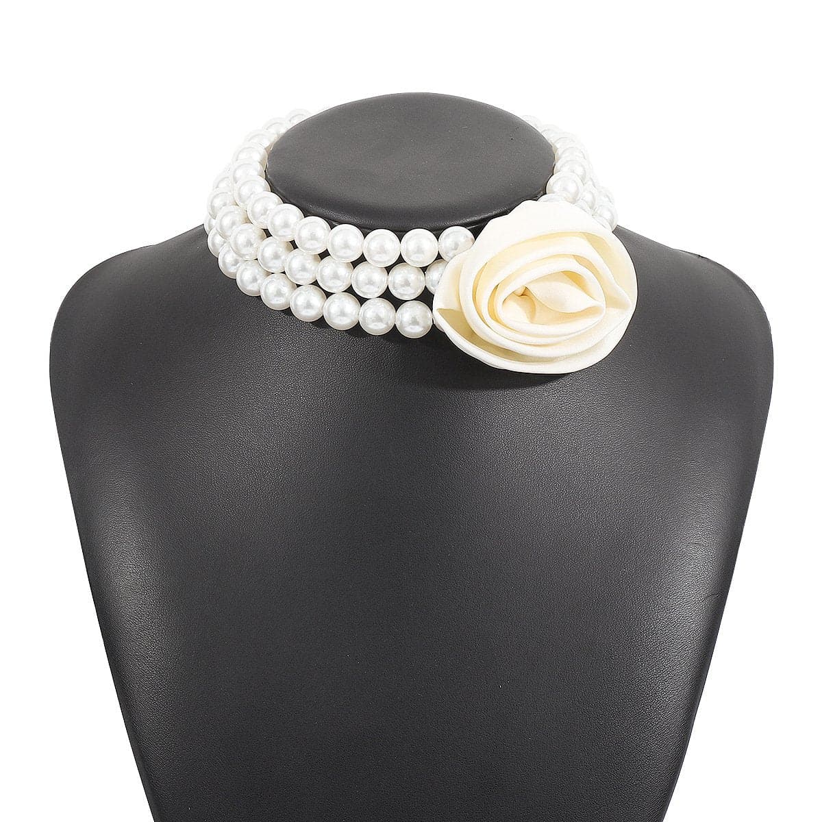 Rose decor faux pearl layered necklace