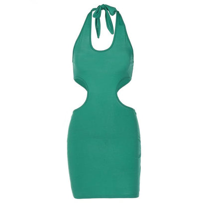 Halter Neck Keyhole Chest Waist Cutout Bodycon Mini Dress