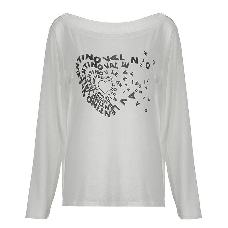 Long sleeve off shoulder letter print top