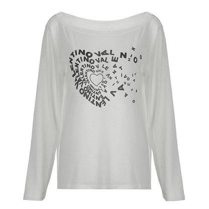 Long sleeve off shoulder letter print top