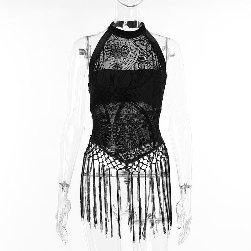 Halter tassels abstract pattern top