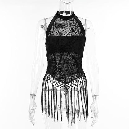 Halter tassels abstract pattern top