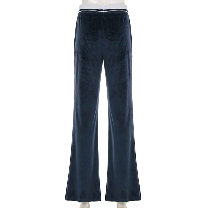 Velvet knitted patchwork self tie low rise pant