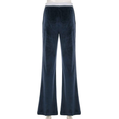 Velvet knitted patchwork self tie low rise pant