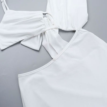 Irregular hollow out ruched solid cut out maxi dress