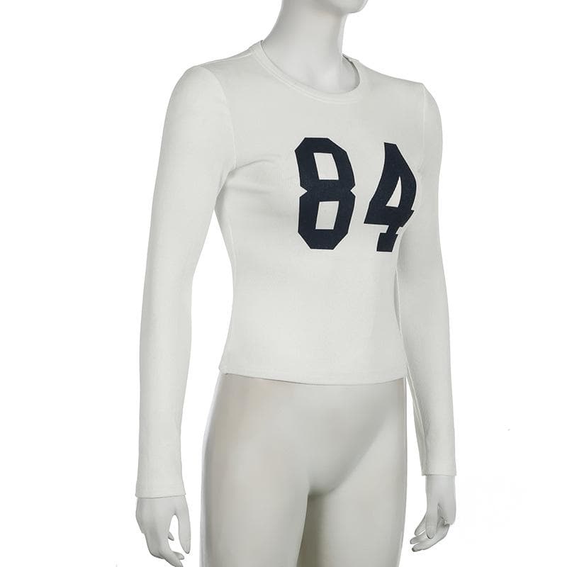 Long sleeve crewneck "84" print contrast top