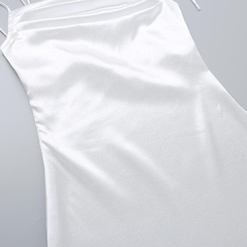 Ruched satin irregular ruffle cami midi dress