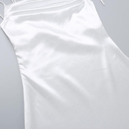 Ruched satin irregular ruffle cami midi dress