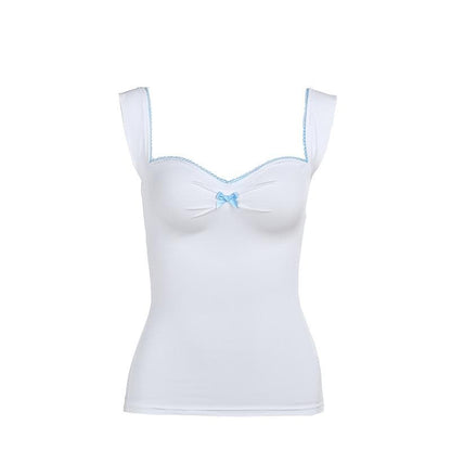 Ruched bowknot lace hem cami top