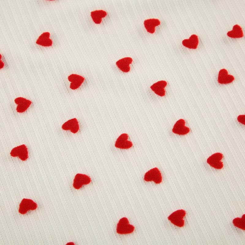 Bowknot ribbed heart pattern mesh cami top