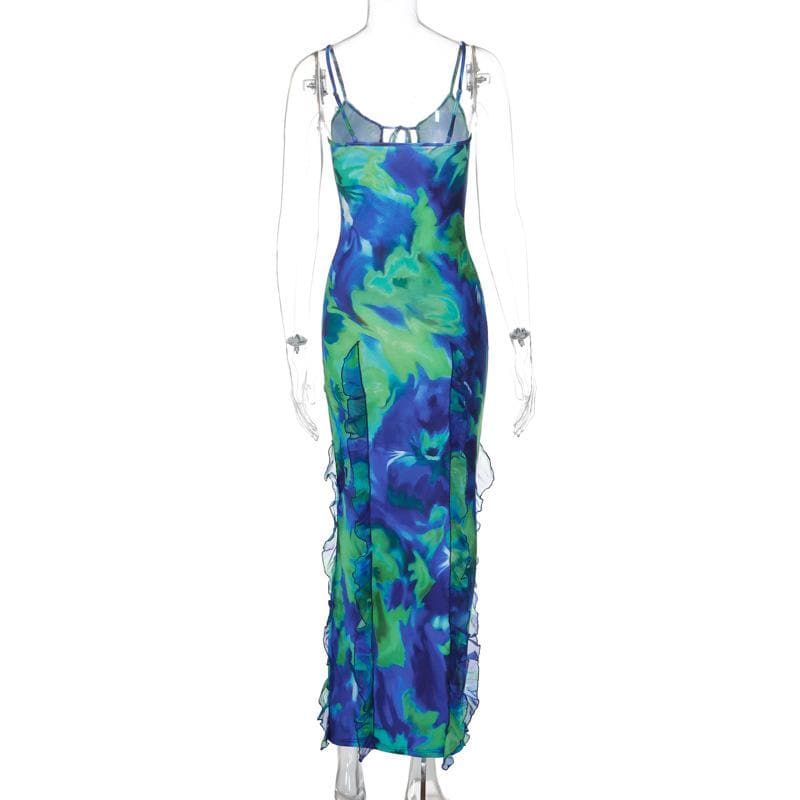 Tie dye ruffle cami maxi dress