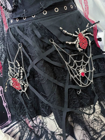 Spider web pattern metal chain mesh mini skirt