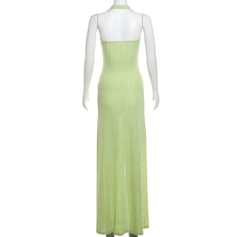 Halter hollow out high slit ruched cut out maxi dress