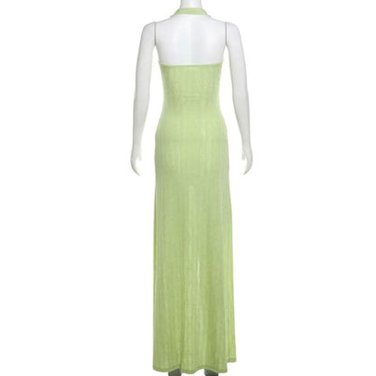 Halter hollow out high slit ruched cut out maxi dress
