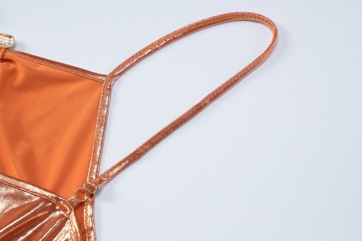 Hollow out metallic ruched backless metal applique cami cut out maxi dress-final-sale