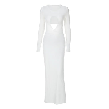 Long sleeve hollow out ruched cut out maxi dress