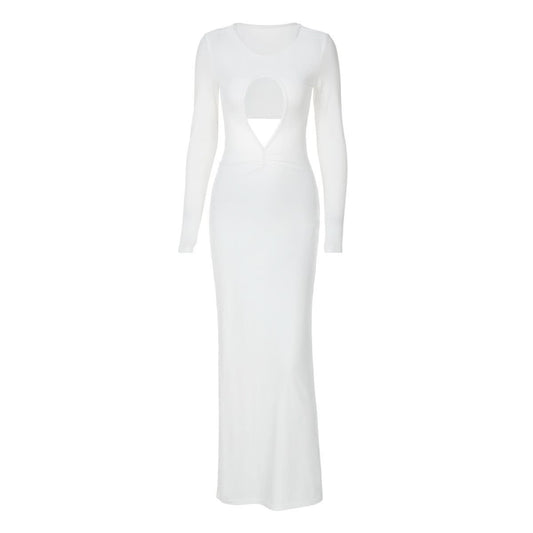 Long sleeve hollow out ruched cut out maxi dress