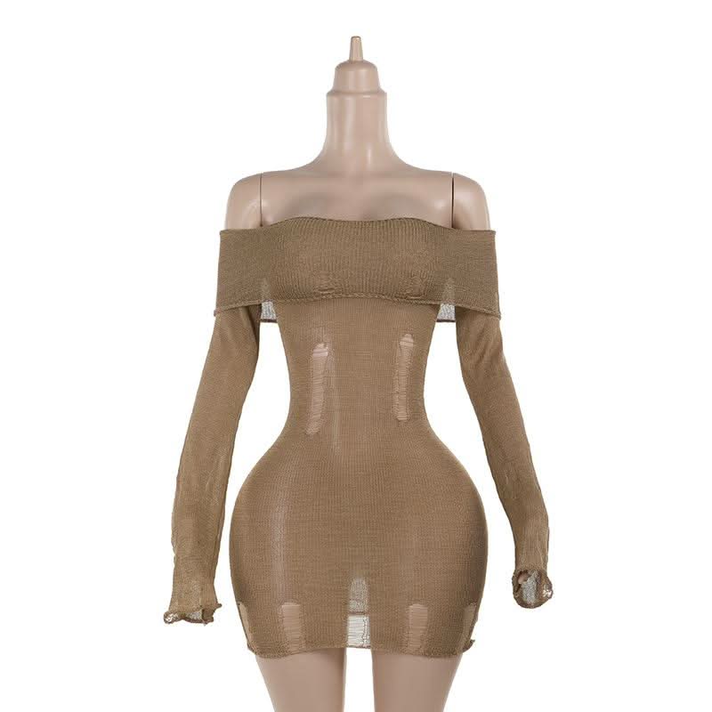 Long sleeve off shoulder knitted mini dress
