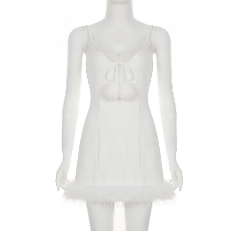 V neck fluffy cami mini dress