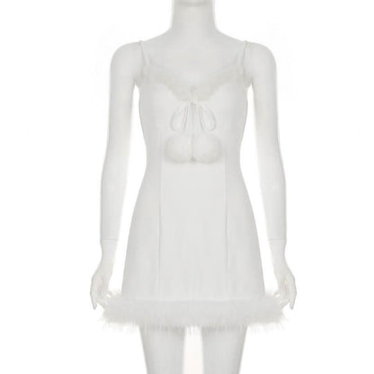 V neck fluffy cami mini dress