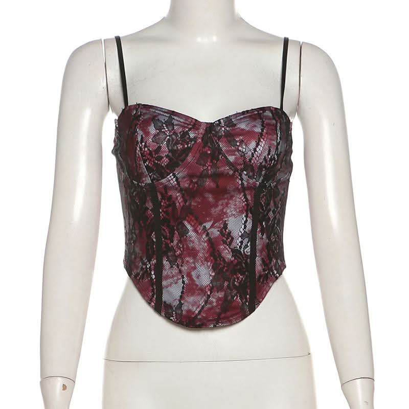 Sweetheart neck tie dye lace cami top