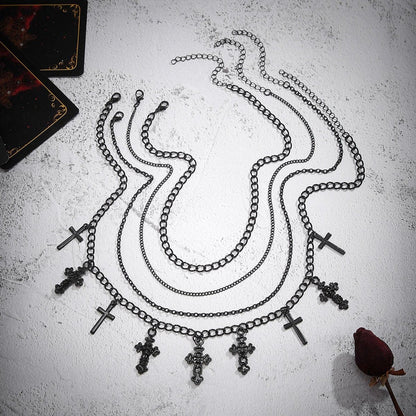 Cross pendant solid 4 pcs chain necklace