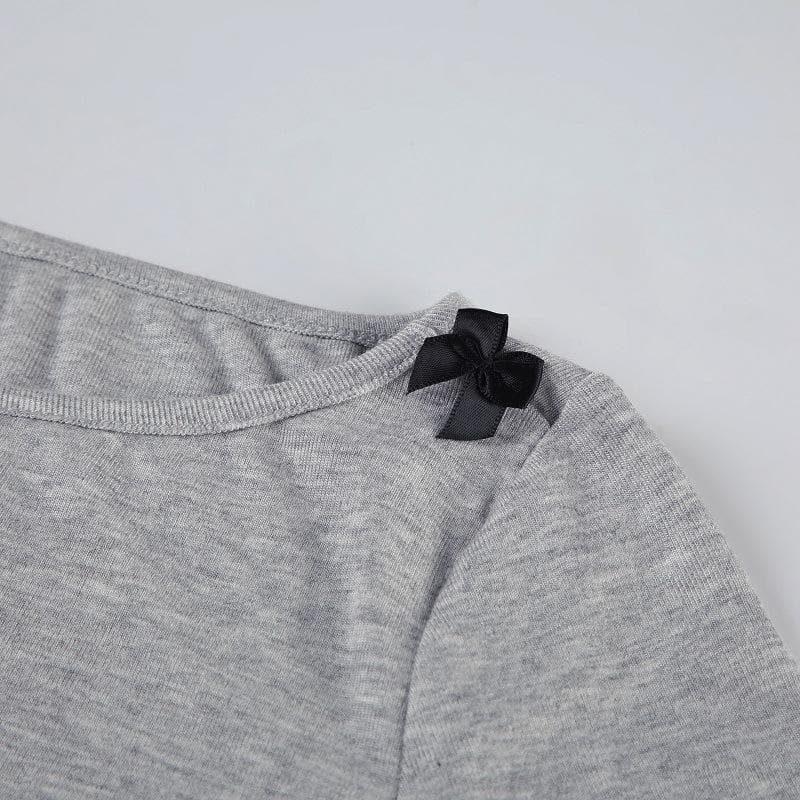 Long sleeve bowknot ruffle crop top