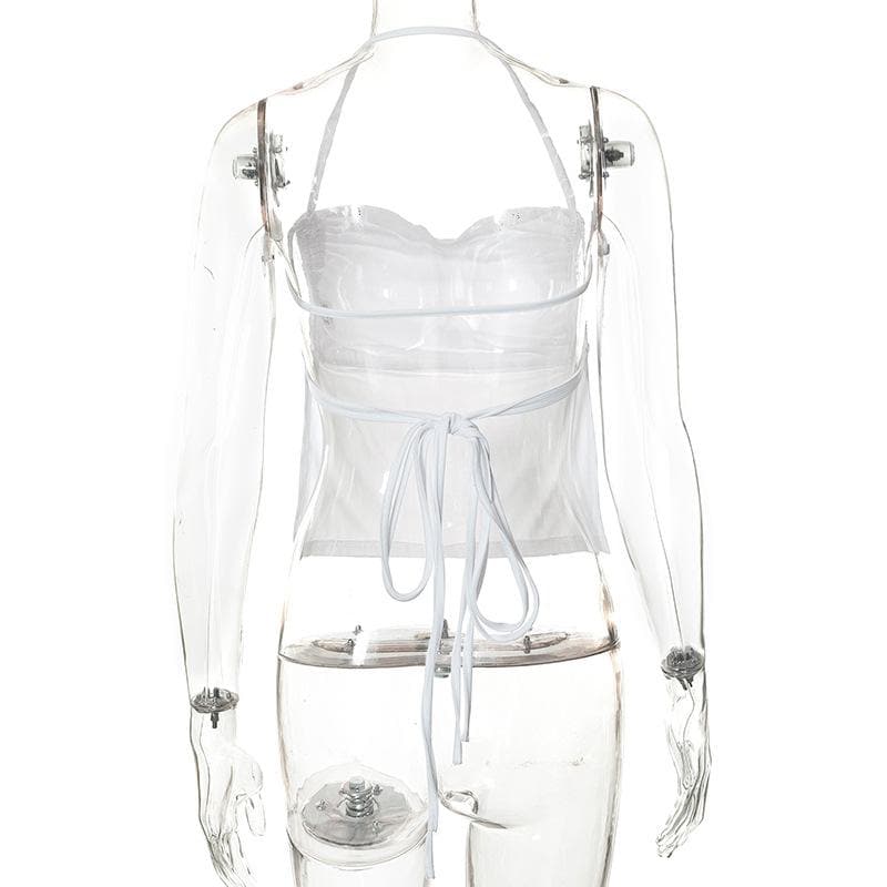 Halter cowl neck backless self tie solid top