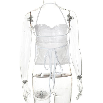 Halter cowl neck backless self tie solid top