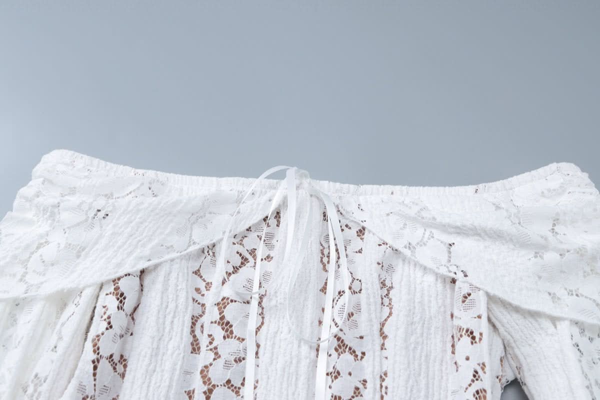 Off shoulder long sleeve lace bowknot mini dress