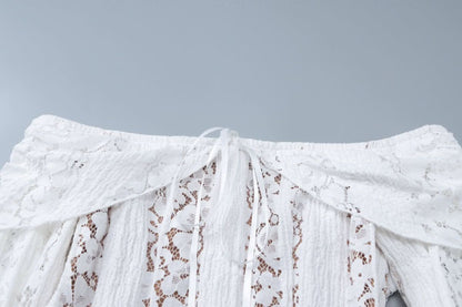 Off shoulder long sleeve lace bowknot mini dress