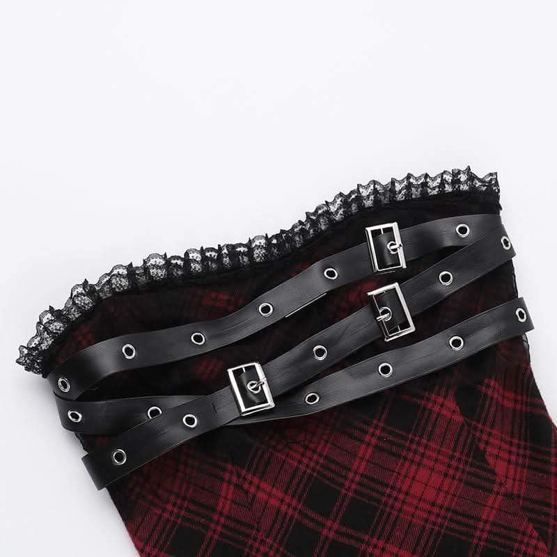 Plaid buckle ruffle spider web tube mini dress
