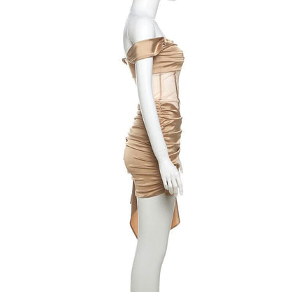 Off shoulder ruched corset mini dress