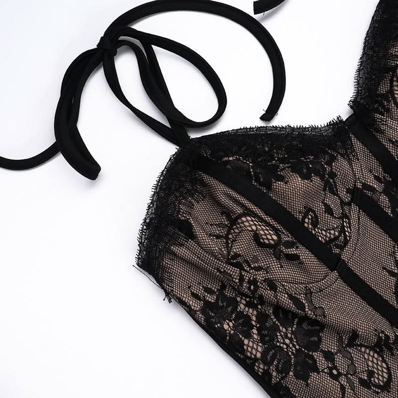 Sweetheart neck lace patchwork slit cami maxi dress