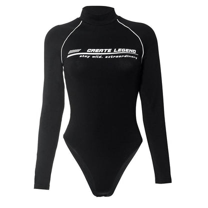 Long sleeve high neck button contrast bodysuit