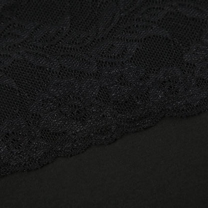Long sleeve lace hem square neck solid top