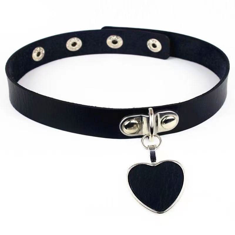 PU leather rivet o ring metal chain necklace
