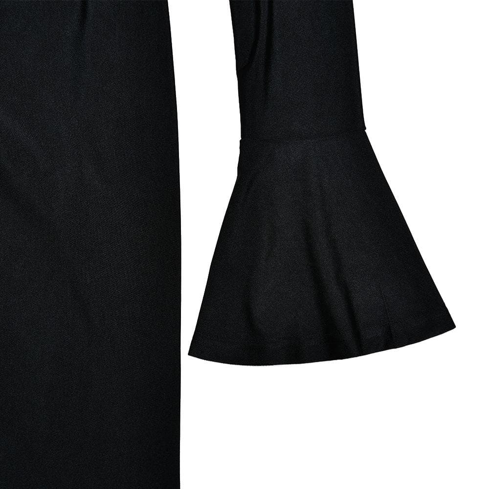 Ruched solid hollow out irregular long sleeve cut out maxi dress