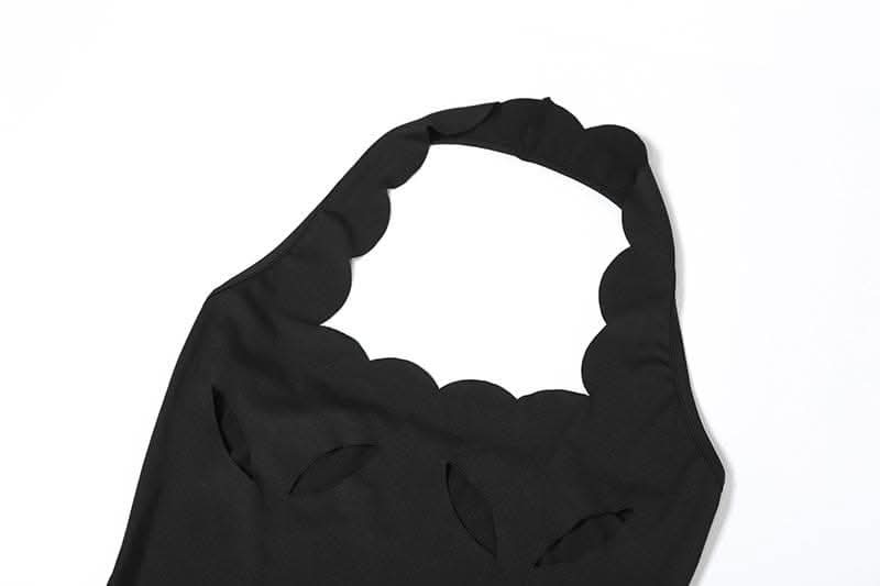 Halter hollow out backless high slit cut out maxi dress-final-sale