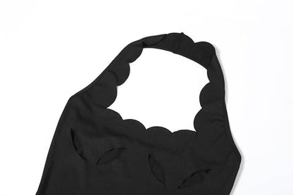 Halter hollow out backless high slit cut out maxi dress-final-sale