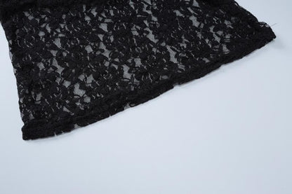 Lace see through long sleeve solid crewneck maxi dress