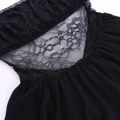 Patchwork lace ruched backless cami mini dress