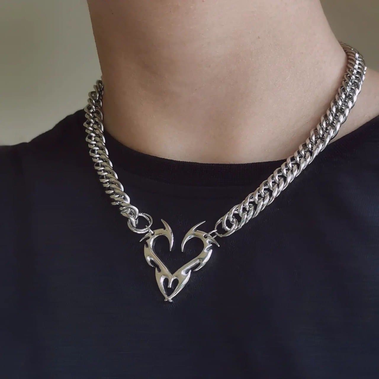 Heart decor cuban metal chain necklace
