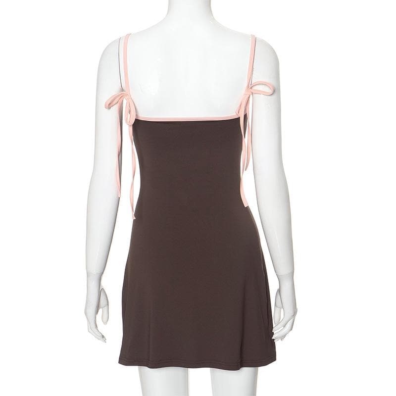 Ruched bowknot contrast cami mini dress