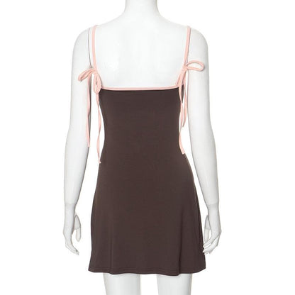 Ruched bowknot contrast cami mini dress