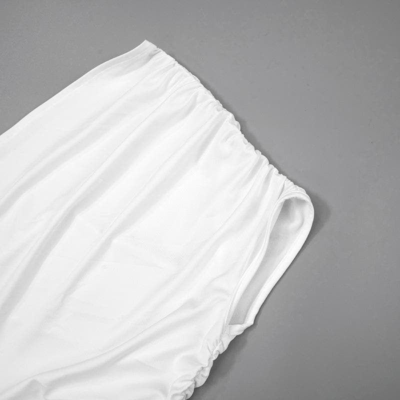 Short sleeve one shoulder slit ruched maxi dress