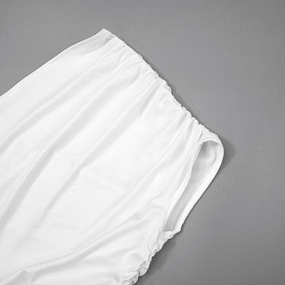 Short sleeve one shoulder slit ruched maxi dress