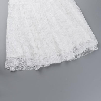 Halter lace up stitch lace backless mini dress