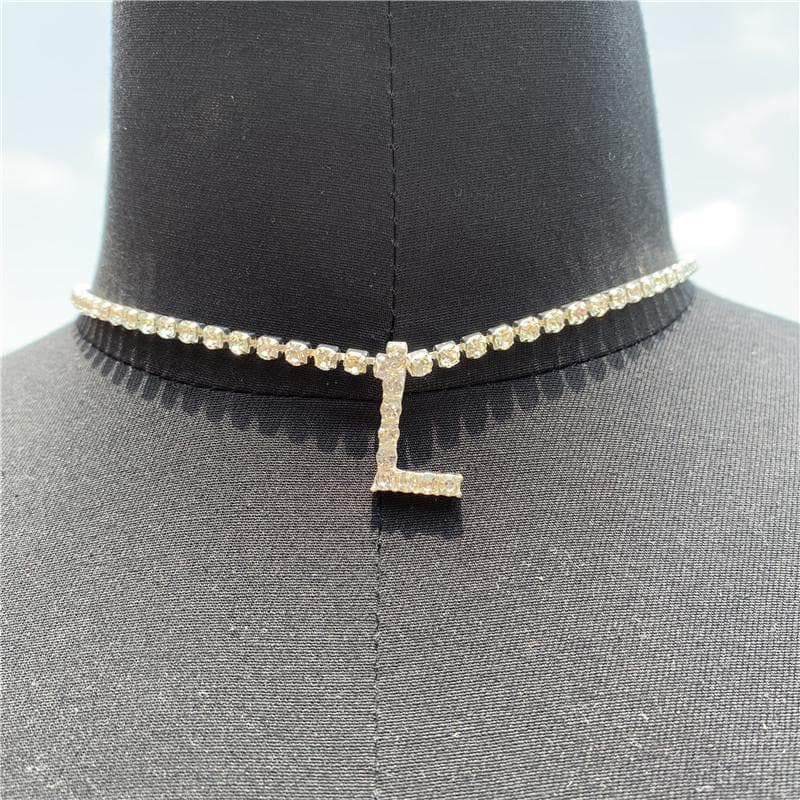 Initials pendant rhinestone chocker